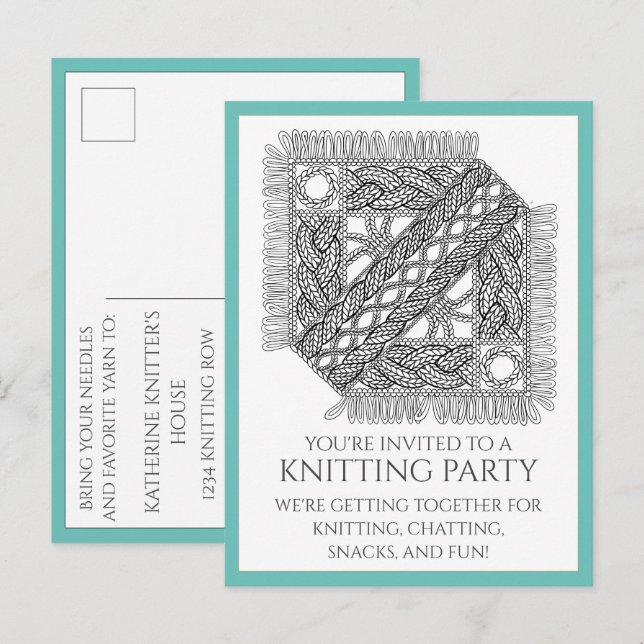 Carte postale KNIT CÂBLE turquoise + Texte (Devant / Derrière)
