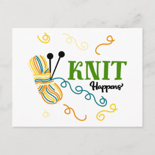Carte Postale Knit Happens Fil multicouleur Tricoteurs drôle