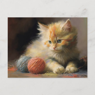 Carte Postale Knit Se Produit Orange Kitten Jouant Avec Du Fil
