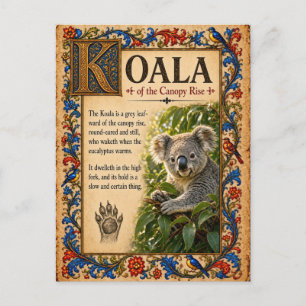 Carte Postale Koala, Art du Bestiaire Médiéval