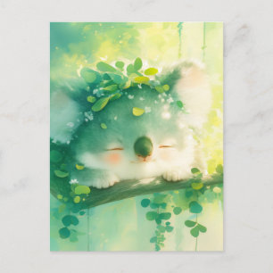Carte Postale Koala avec couronne de feuilles dans une forêt ens