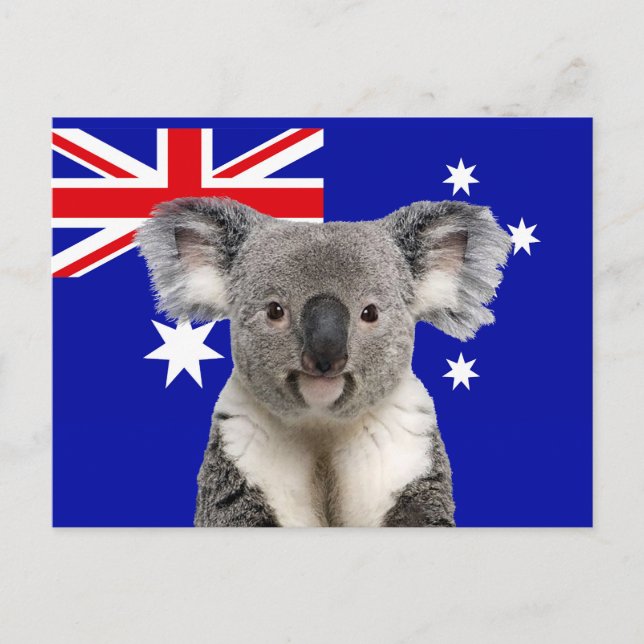 Carte Postale Koala avec fond de drapeau australien    (Devant)
