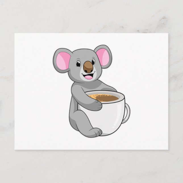 Carte Postale Koala avec une tasse de café (Devant)