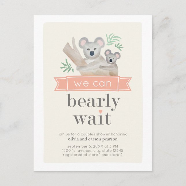 Carte Postale Koala Bear On Peut Attendre Le Baby shower Des Cou (Devant)