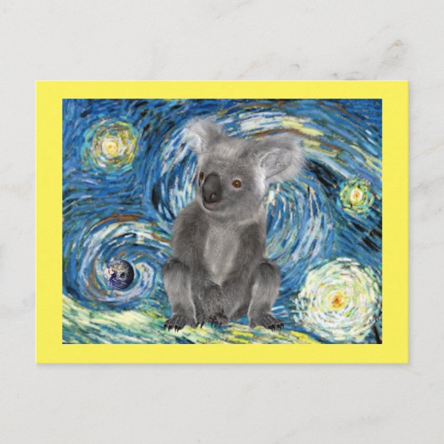 Carte Postale Koala dans la nuit étoilée, Espèces en voie de dis (Devant)