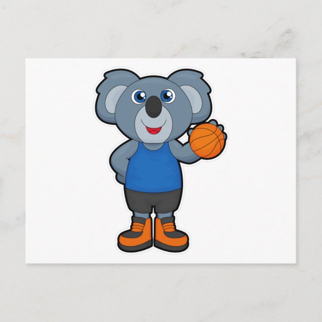 Carte Postale Koala en joueur de basket-ball avec ballon de bask (Devant)