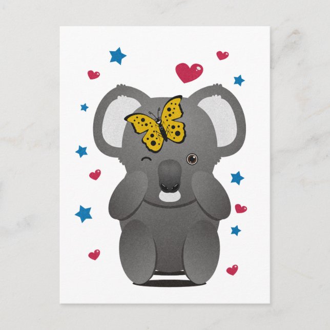 Carte Postale Koala Et Papillon (Devant)