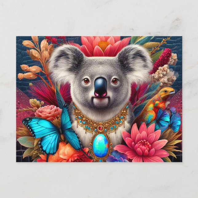 Carte Postale koala ours fleurs australiennes papillon ai art (Devant)