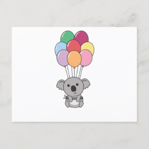 Carte Postale Koala s'envole avec des ballons colorés