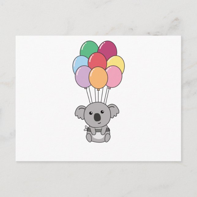 Carte Postale Koala s'envole avec des ballons colorés (Devant)