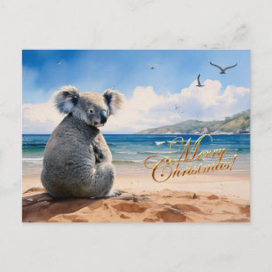 Carte Postale Koala sur une plage de sable Joyeux Noël