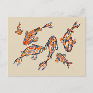 Carte Postale Koi Fish Pond beige Watercolor