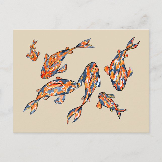 Carte Postale Koi Fish Pond beige Watercolor (Devant)