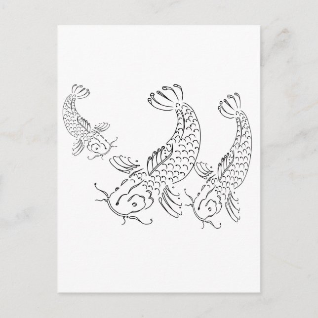 Carte Postale Koi poisson design moderne noir blanc (Devant)