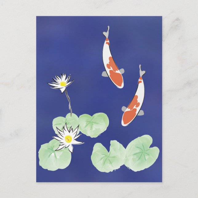 Carte Postale Koi Pond - Arrière - plan bleu (Devant)