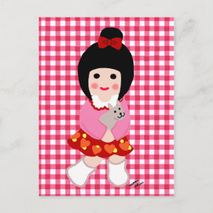 Carte Postale Kokeshi Girl avec son chiot