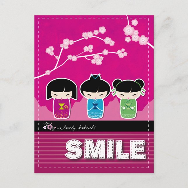 Carte postale Kokeshi "SMILE" (Devant)