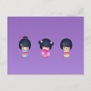 Carte postale kokeshi Three
