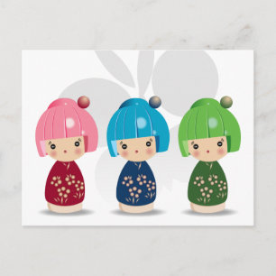 Carte postale Kokeshi Triplets