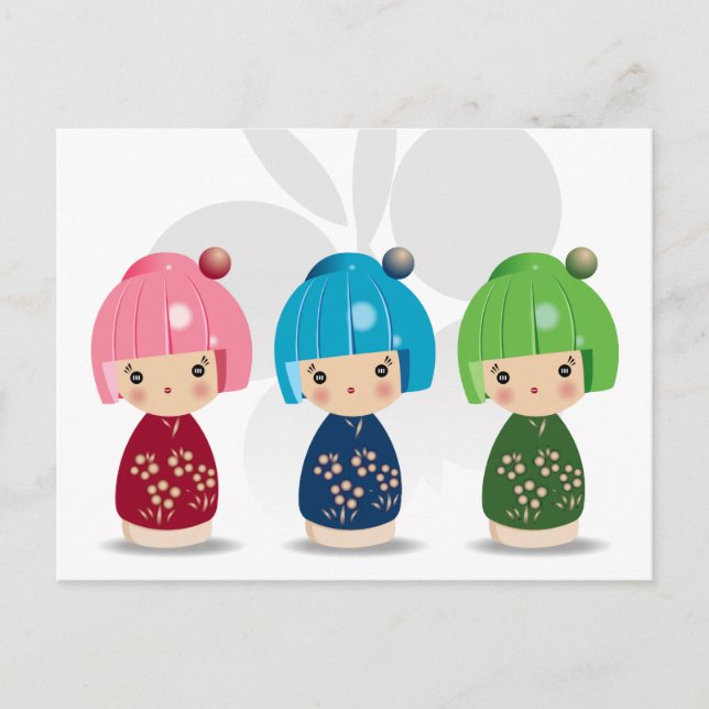 Carte postale Kokeshi Triplets (Devant)