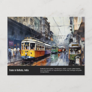 Carte Postale Kolkata Trams aquarelle peinture.