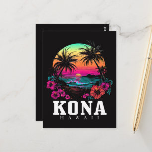 Carte Postale Kona Hawaï Fleurs d'Hibiscus Hawaïen Surfeur