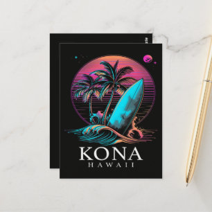 Carte Postale Kona Hawaï Planche de Surf Hawaïenne Vintage