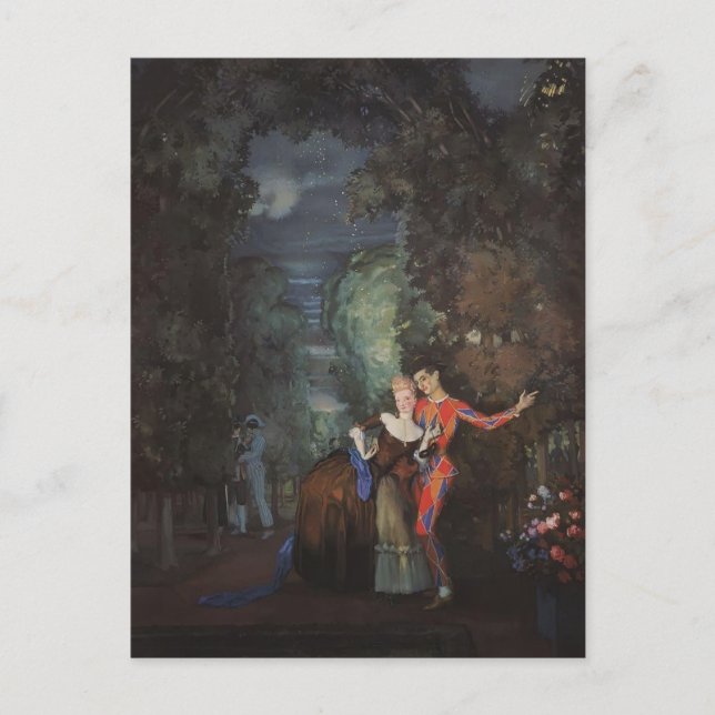 Carte Postale Konstantin Somov- Dame et Arlequin (Devant)