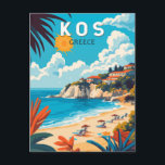 Carte Postale Kos Grèce Travel Art Vintage<br><div class="desc">Conception de déplacement vectoriel rétro Kos. Kos,  l'une des îles du Dodécanèse de Grèce,  est connue pour ses plages de sable fin. Il est également riche en monuments grecs et romains,  notamment dans et autour de Kos Town.</div>