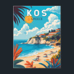 Carte Postale Kos Grèce Travel Art Vintage<br><div class="desc">Conception de déplacement vectoriel rétro Kos. Kos,  l'une des îles du Dodécanèse de Grèce,  est connue pour ses plages de sable fin. Il est également riche en monuments grecs et romains,  notamment dans et autour de Kos Town.</div>