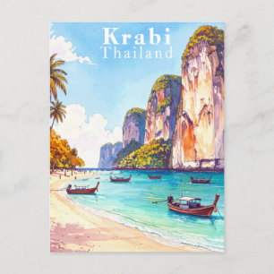 Carte Postale Krabi Thaïlande Falaises et bateaux à longue queue
