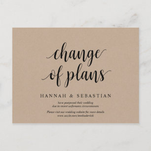 Carte Postale Kraft rustique, Changement de plans, mariage repor