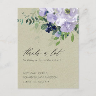 Carte Postale Kraft Violet violet violet Floral Mariage feuillu 
