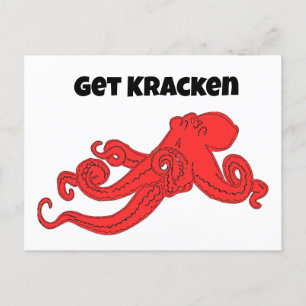 Carte Postale Kraken Fun Retro Red Octopus Cartoon