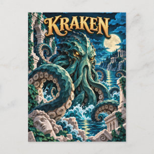 Carte Postale Kraken, Monstre en Papier Découpé