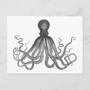 Carte Postale Kraken - Octopus géant noir / Cthulu