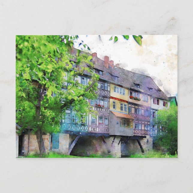 Carte Postale Krämerbrücke à Erfurt. Fachwerkhäuser auf Brücke (Devant)