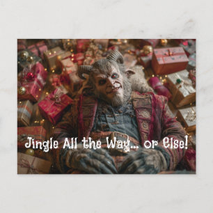 Carte Postale Krampus Allongé Parmi des Tas de Cadeaux de Noël