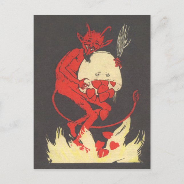 Carte Postale Krampus brûlant les coeurs (Devant)