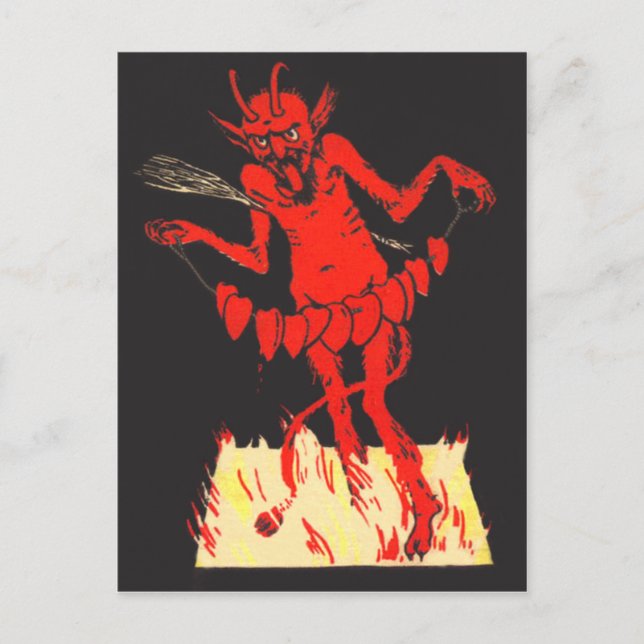 Carte Postale Krampus échange des cœurs sur une ficelle (Devant)