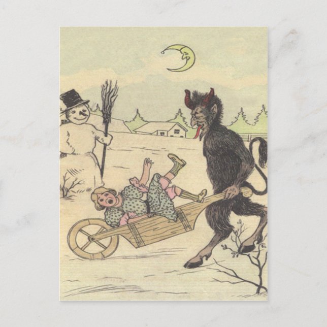 Carte Postale Krampus emmenant l'enfant méchant (Devant)