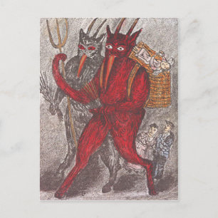Carte Postale Krampus emmenant un enfant