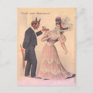 Carte Postale Krampus faisant une proposition à une femme