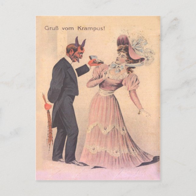 Carte Postale Krampus faisant une proposition à une femme (Devant)