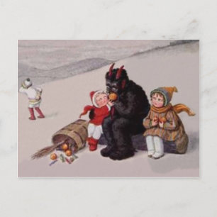 Carte Postale Krampus Jouant Avec Des Enfants Neige