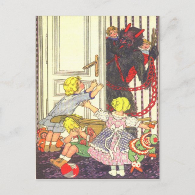 Carte Postale Krampus Kidnapping de mauvais enfants (Devant)