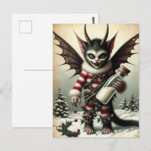 Carte Postale Krampus Kitty de Noël avec bouteille de lait
