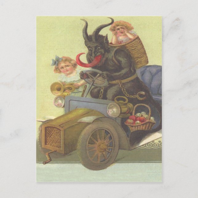 Carte Postale Krampus Obtention De Petites Filles En Voiture (Devant)