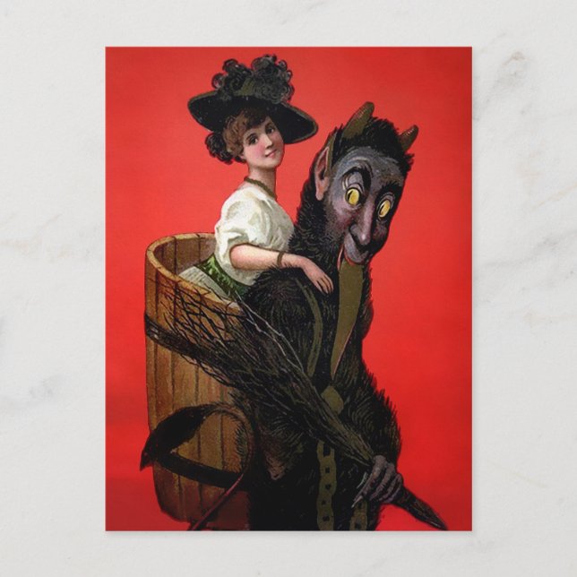 Carte Postale Krampus portant une femme (Devant)
