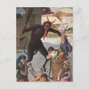 Carte Postale Krampus Punissant les Enfants Enlevés Hiver